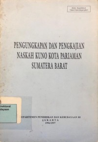 Pengungkapan dan pengkajian naskah kono kota pariaman sumatra barat
